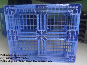 Pallet nhựa cũ 1200x1000x150mm màu xanh - Gọi 0896639277 (24/24)
