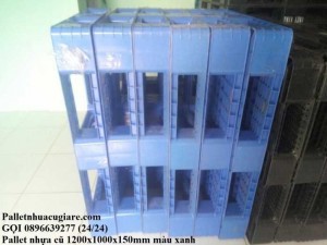 Pallet nhựa cũ 1200x1000x150mm màu xanh - Gọi 0896639277 (24/24)