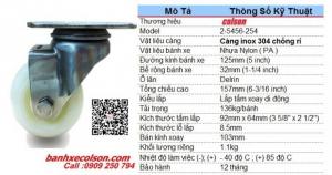 Bánh xe xoay 125x32mm càng inox 304 nhựa pa Colson caster