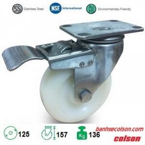 Bánh xe đẩy có khóa 5 inch nhựa trắng pa càng inox 304 Colson