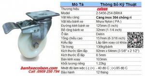 Bánh xe đẩy có khóa phi 125mm nhựa trắng pa càng inox 304 Colson