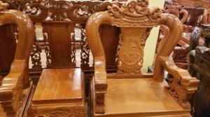 Bộ bàn ghế chạm lân 1 mặt gõ đõ 6 món tay 12