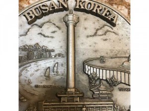 Đĩa hợp kim Busan, Hàn Quốc, in nổi hình phong cảnh tuyệt mỹ của TP Busan, đĩa to, đẹp