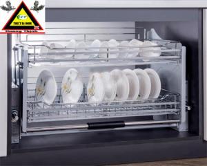 Kệ nâng hạ tủ bếp trên inox nan