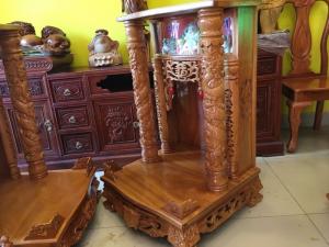 Bàn thờ ông địa gõ đỏ hộp đèn 60cm