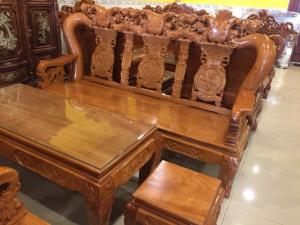Bộ bàn ghế chạm đào gỗ gỏ đỏ cao cấp