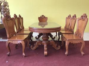 Bộ bàn ăn kiểu Louis 8 ghế bàn bầu