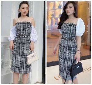 Đầm xòe dạ hội trễ vai cao cấp