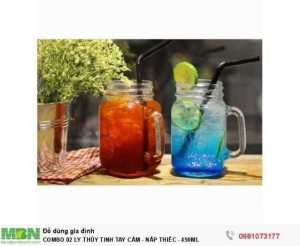 Set 04 Ly Thủy Tinh Tay Cầm - Nắp Thiếc - 450ml