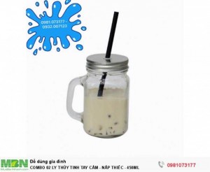 Set 04 Ly Thủy Tinh Tay Cầm - Nắp Thiếc - 450ml