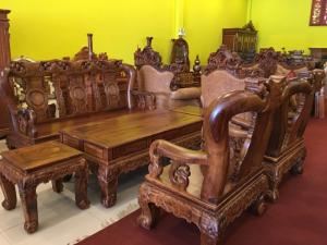Bộ Bàn Ghế Chạm Đào Gỗ Cẩm Lai Tay 14, 6 Món Vân Tuyển