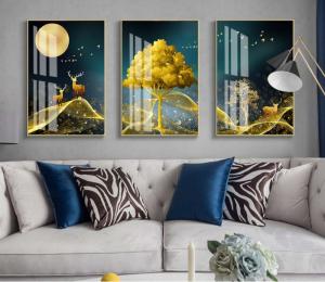Tranh treo tường bộ 3 chim công hiện đại