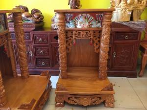 Bàn thờ ông địa gỏ đỏ mái bằng hộp đèn giá tốt