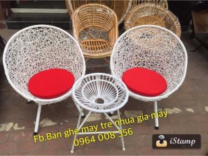 Bộ bàn ghế ban công đan rối nhựa giả mây kết hợp nệm nhiều màu