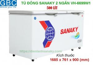 Tủ đông Sanaky 2 ngăn dàn lạnh đồng VH-6699W1