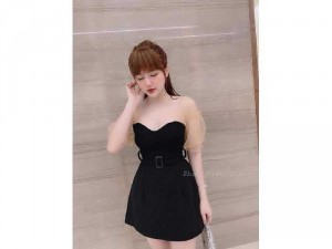 Đầm suông phối lưới bi kèm belt sang