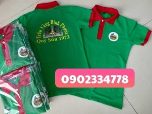 Ao thun đồng phục xanh két phối đỏ