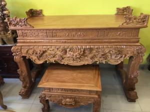 Sập thờ tứ linh gỗ gỏ chân 16