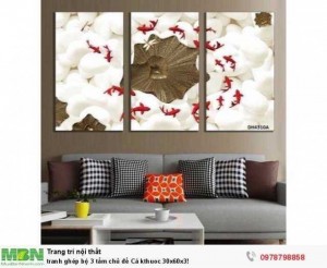 Tranh ghép bộ 3 tấm chủ đề Cá kthuoc 30x60x3!