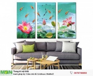 Tranh ghép bộ 3 tấm chủ đề Cá kthuoc 30x60x3!