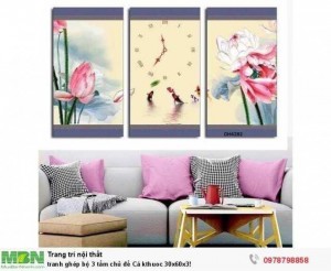 Tranh ghép bộ 3 tấm chủ đề Cá kthuoc 30x60x3!