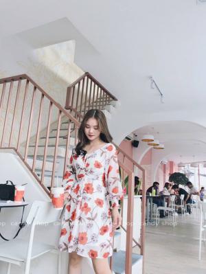 Đầm xòe voan hoa đỏ