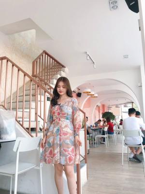 Đầm hoa tay dài