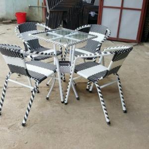 Bàn ghế cafe mây nhựa giá rẻ tại xưởng sản xuất HGH 1163