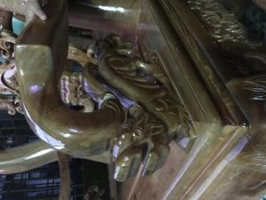 Bộ bàn ghế chạm Đào, Nghê, Lá Tây... Tay 14 (7Món, gỗ nhóm 1)