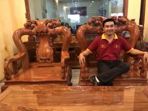 Bộ Bàn Ghế Chạm Đào Chim Tay 14, 6 Món Gỗ Hương Đá