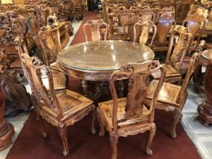 Bộ Bàn Ăn Tròn Cẩm Lai Việt 8 Ghế Gỗ Cẩm Lai Việt