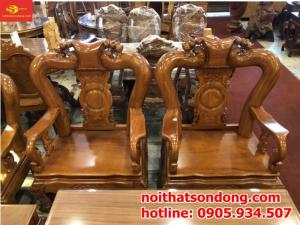 Bộ Bàn Ghế Chạm Đào Đẹp Tay 12 Mặt Liền Tấm