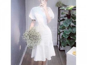 Đầm suông bèo lai ép ren hoa đính ngọc