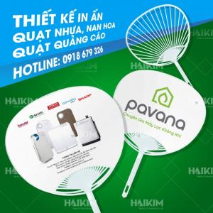 Quạt nhựa nan hoa, quạt nhựa dán decal quảng cáo, quạt cầm tay.