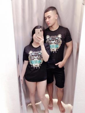 Áo phông màu đen thêu mặt cọp L47
