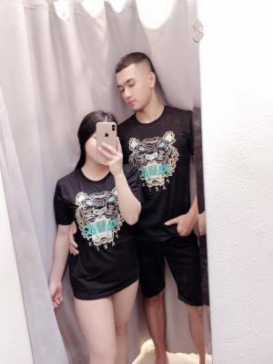 Áo phông màu đen thêu mặt cọp L47