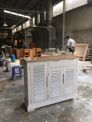 Tủ giày dép gỗ sồi sơn trắng đỉnh sồi 1m2 3 cánh