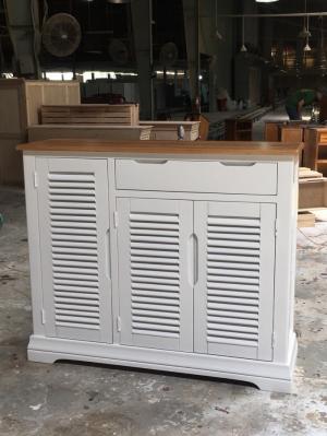Tủ giày dép gỗ sồi sơn trắng đỉnh sồi 1m2 3 cánh