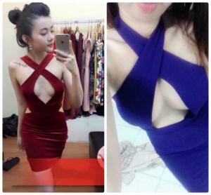 Đầm body khoét ngực chéo dây sexy