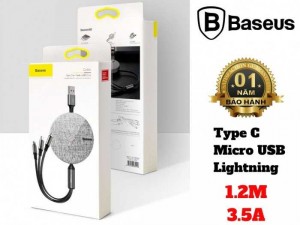 Tính năng cơ bản Cáp sạc dây rút Baseus Fabric 3-in-1 Flexible Cable tích hợp 3 đầu Type C / Micro USB/ Lightning 3.5A 120cm