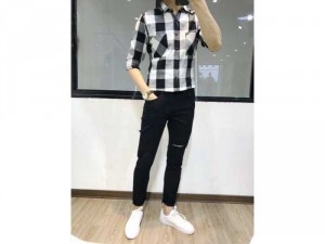 Áo sơ mi nam dài tay cao cấp sọc caro to đen phối màu cao cấp