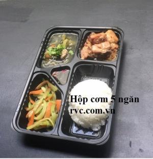 Hộp nhựa đựng cơm 5 ngăn đế đen nắp trong Tại TP.HCM