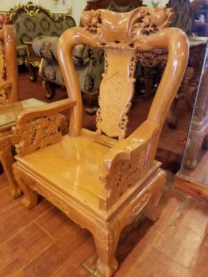 Bộ bàn ghế chạm đào gỗ gõ đỏ tay 8
