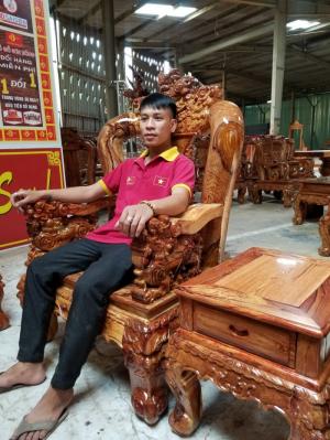 Bộ bàn ghế chạm nghê gỗ cẩm lai xịn tay 14-10 món vân tuyển siêu VIP(VÂN HOA DẠ BÁO).
