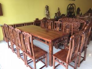 Bộ bàn ăn cẩm lai 10 ghế triện bàn vuông