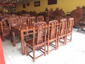 Bộ bàn ăn cẩm lai 10 ghế triện bàn vuông