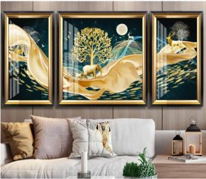 Tranh treo phòng khách sau ghế sofa pha lê hiện đại