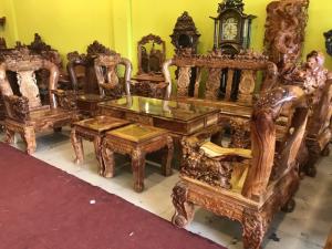 Bộ Bàn Ghế Chạm Nghê Tay 14 Gỗ Cẩm Lai ,vân Tuyển Chọn
