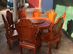 Bộ Bàn Ghế Ăn Xoay Gỗ Gõ Đỏ
