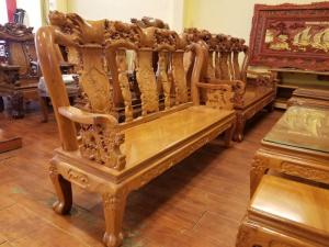 Bộ bàn ghế gõ đỏ chạm đào tay rồng